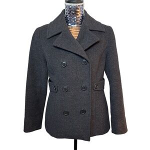 ST. JOHN'S BAY Wool Cashmere Blend Pea Coat Gray Double Breasted Preppy Women S